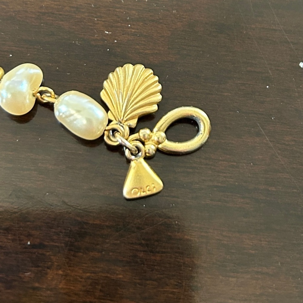 Vintage Liz Claiborne Pearl Necklace Gold Beads 38” Coastal Shell Charm 90s - Picture 15 of 16